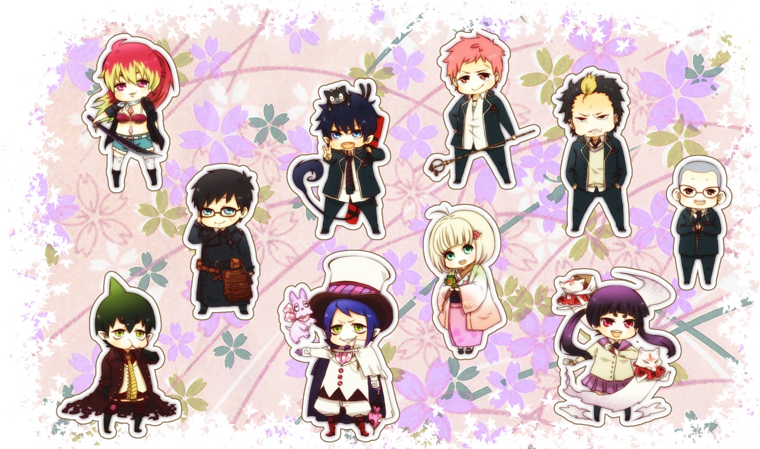 amaimon, ao_no_exorcist, chibi, kamiki_izumo, kirigakure_shura, kuro_(ao_no_exorcist), megane, mephisto_pheles