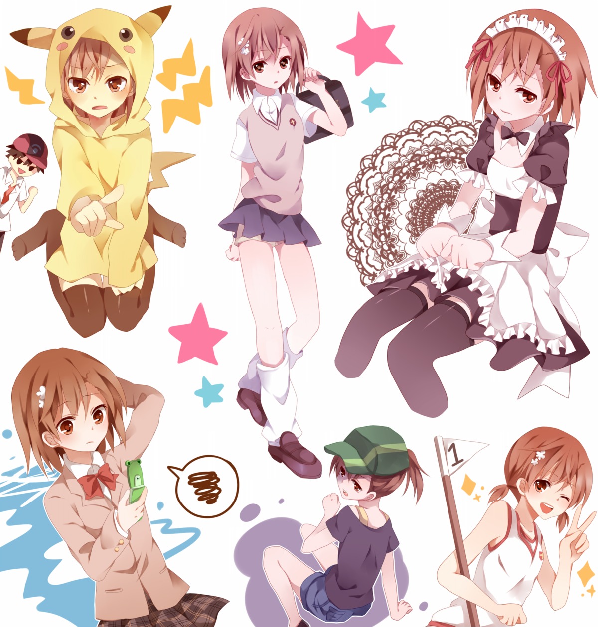 cosplay, kouko, maid, misaka_mikoto, pokemon, seifuku, thighhighs, toaru_kagaku_no_railgun, toaru_majutsu_no_index