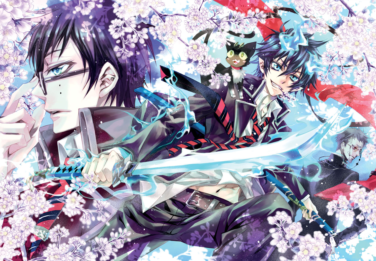 ao_no_exorcist, kuro_(ao_no_exorcist), lee_sun-young, okumura_rin, okumura_yukio