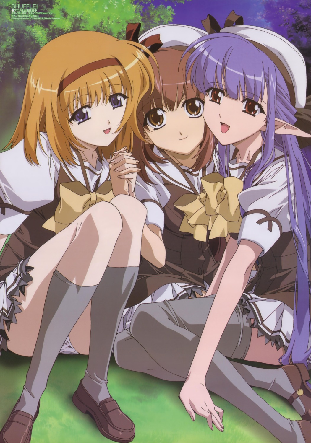 fuyou_kaede, hirayama_hidetsugu, lisianthus, nerine, pantsu, pointy_ears, seifuku, shuffle, thighhighs