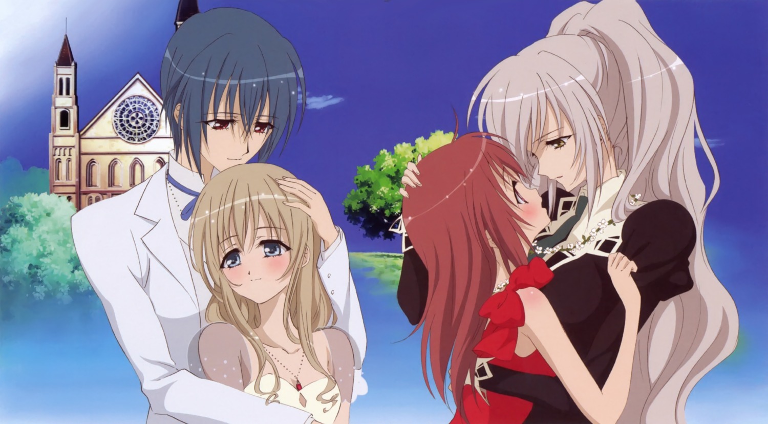 aoi_nagisa, dress, hanazono_shizuma, konohana_hikari, ootori_amane, sakai_kyuuta, seifuku, strawberry_panic, yuri