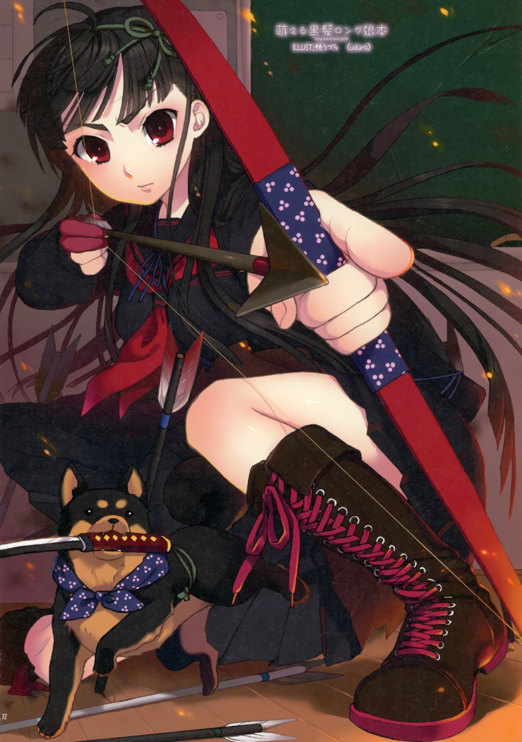 active_mover, momo_uzura, paper_texture, seifuku, sword