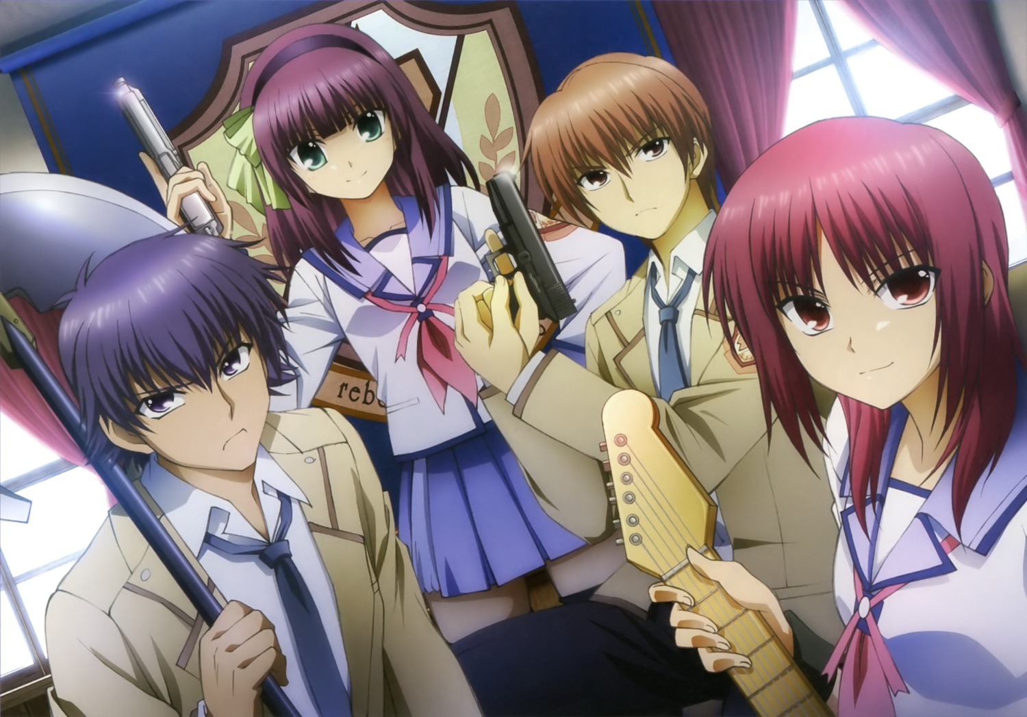 angel_beats!, gun, iwasawa_masami, nakamura_shingo, nakamura_yuri, noda, otonashi_yuzuru