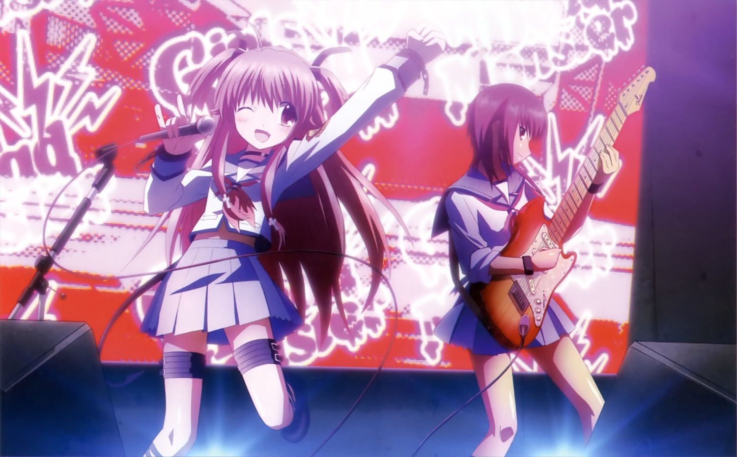angel_beats!, guitar, hashimoto_hiroyuki, iwasawa_masami, seifuku, yoshioka_yui