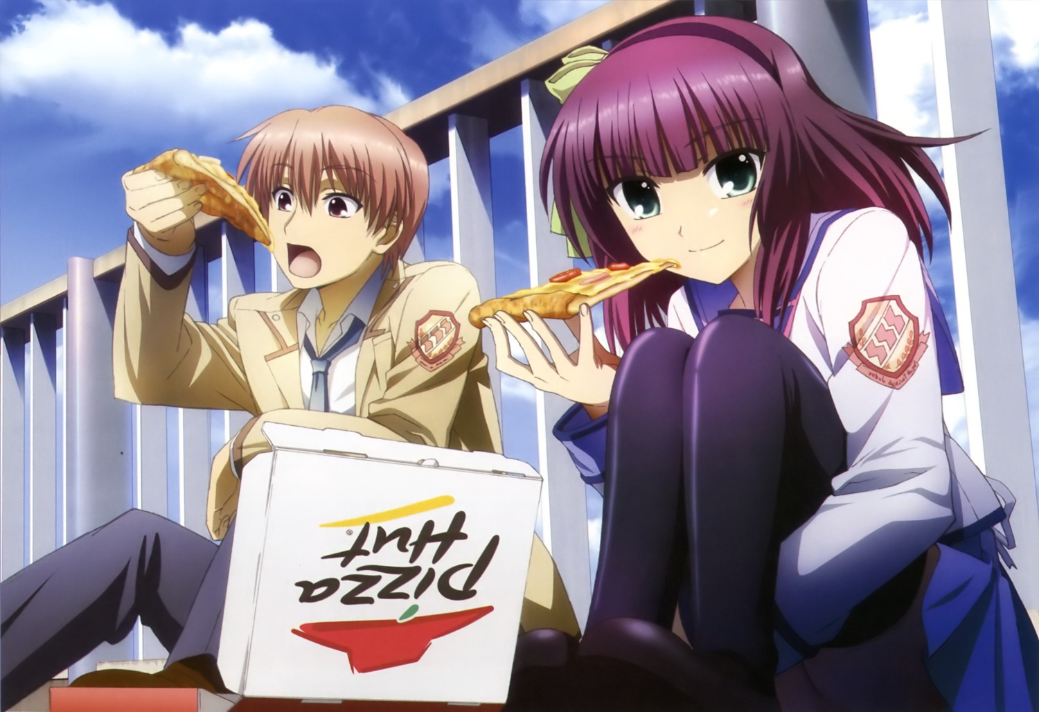 angel_beats!, nakamura_yuri, otonashi_yuzuru, seifuku, thighhighs