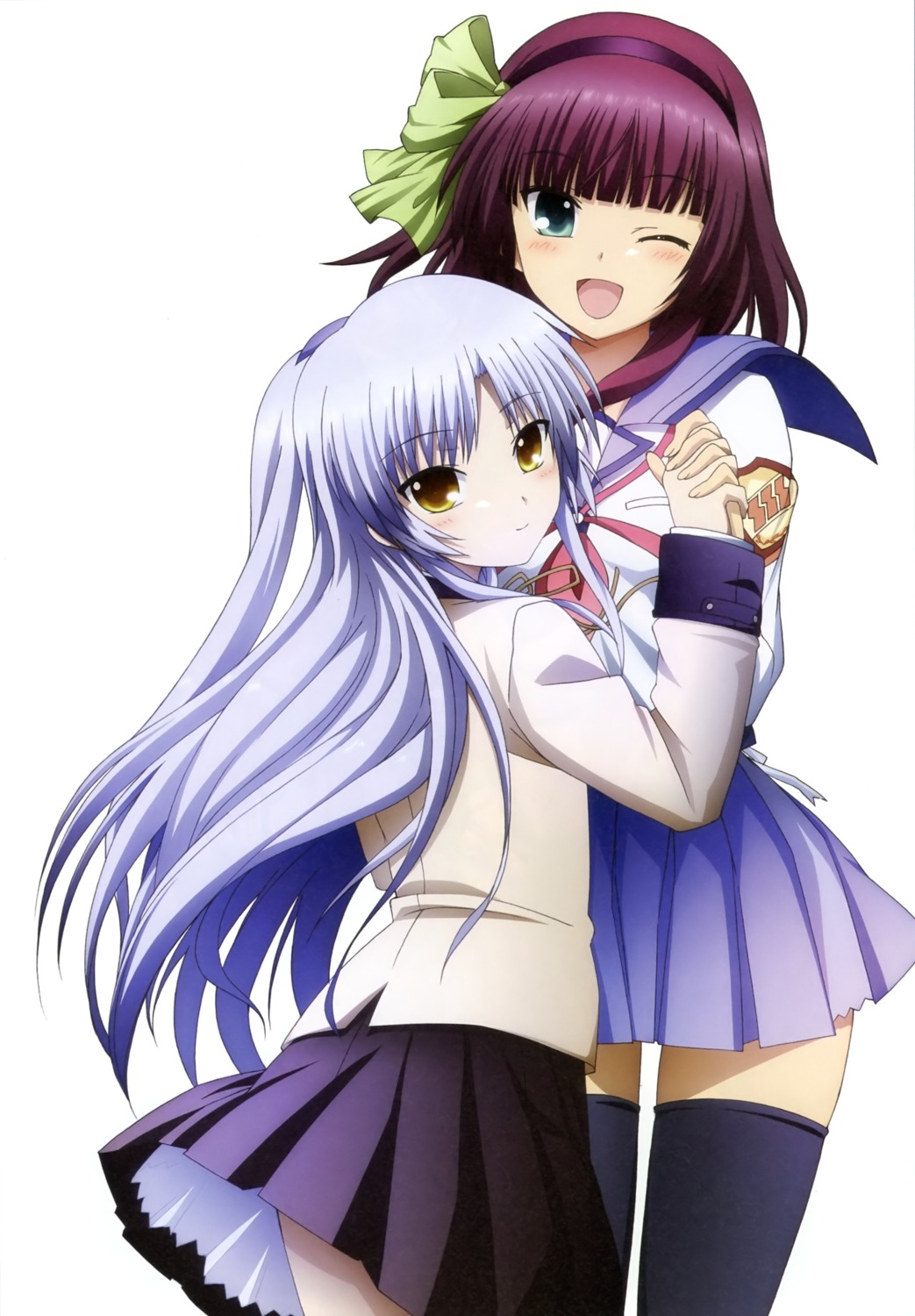 angel_beats!, nakamura_yuri, satou_rika, seifuku, tachibana_kanade, thighhighs