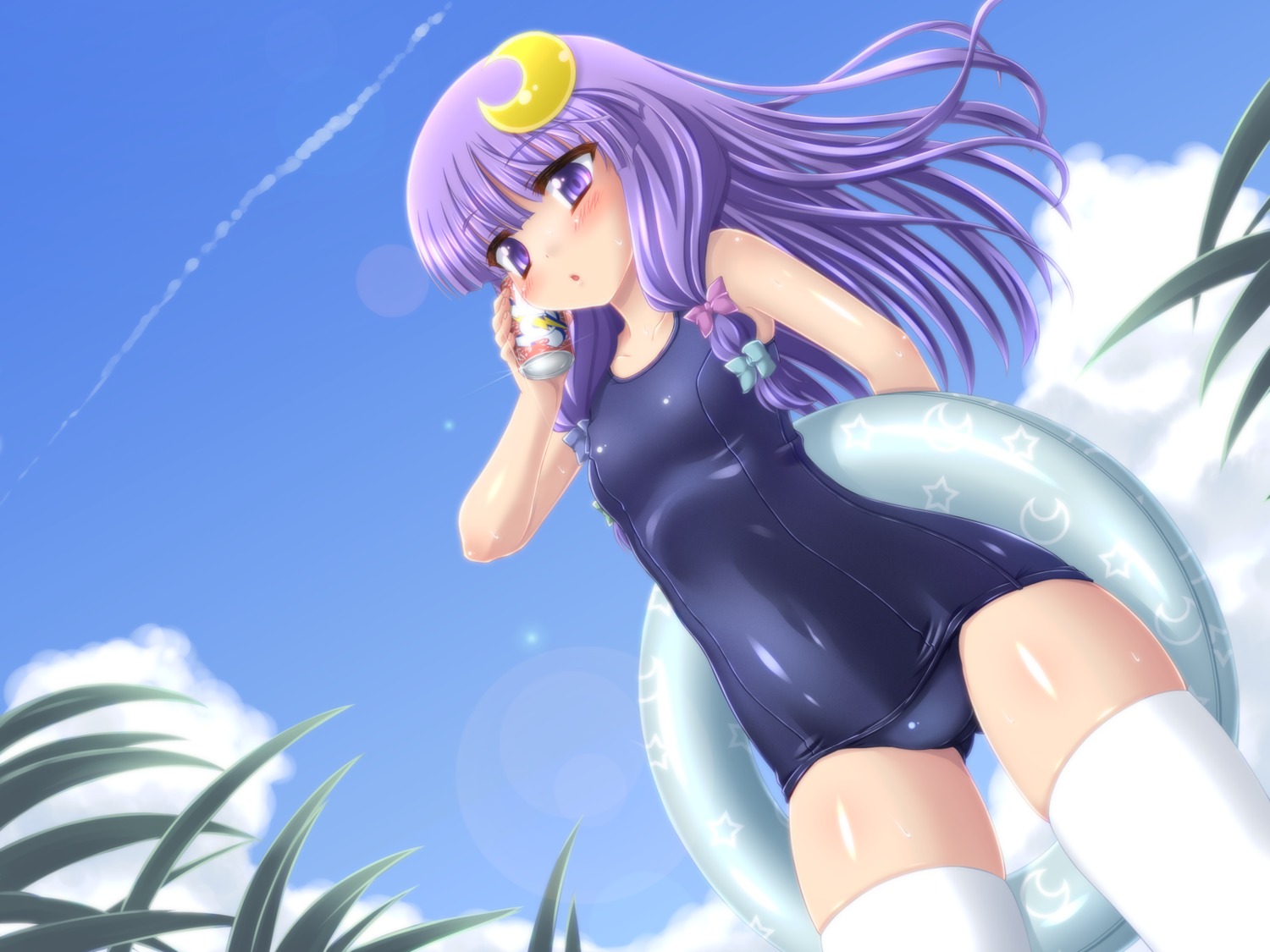 iganseijin, patchouli_knowledge, swimsuits, thighhighs, touhou, wallpaper