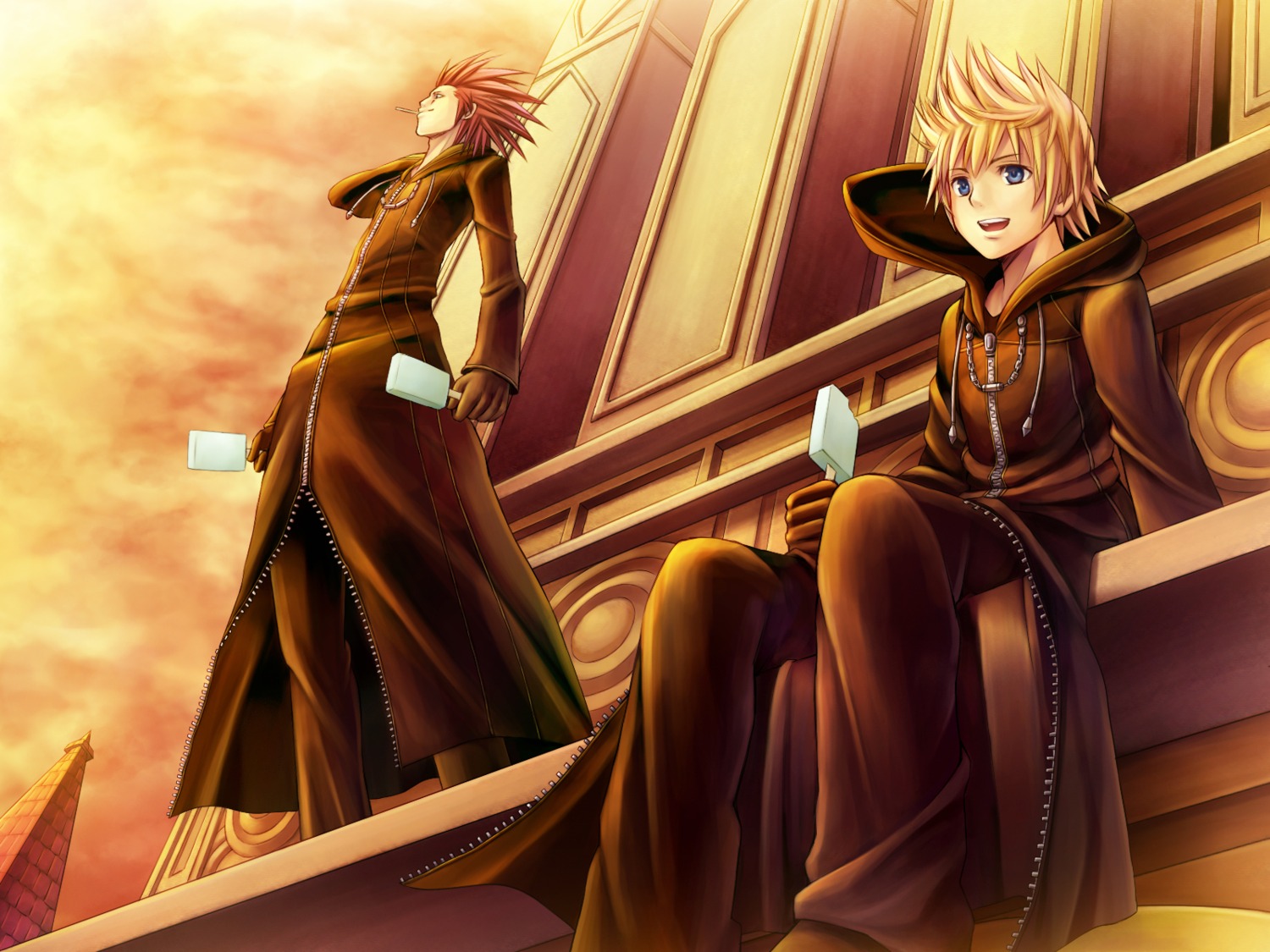 axel, kingdom_hearts, male, namaru_(summer_dandy), roxas, wallpaper