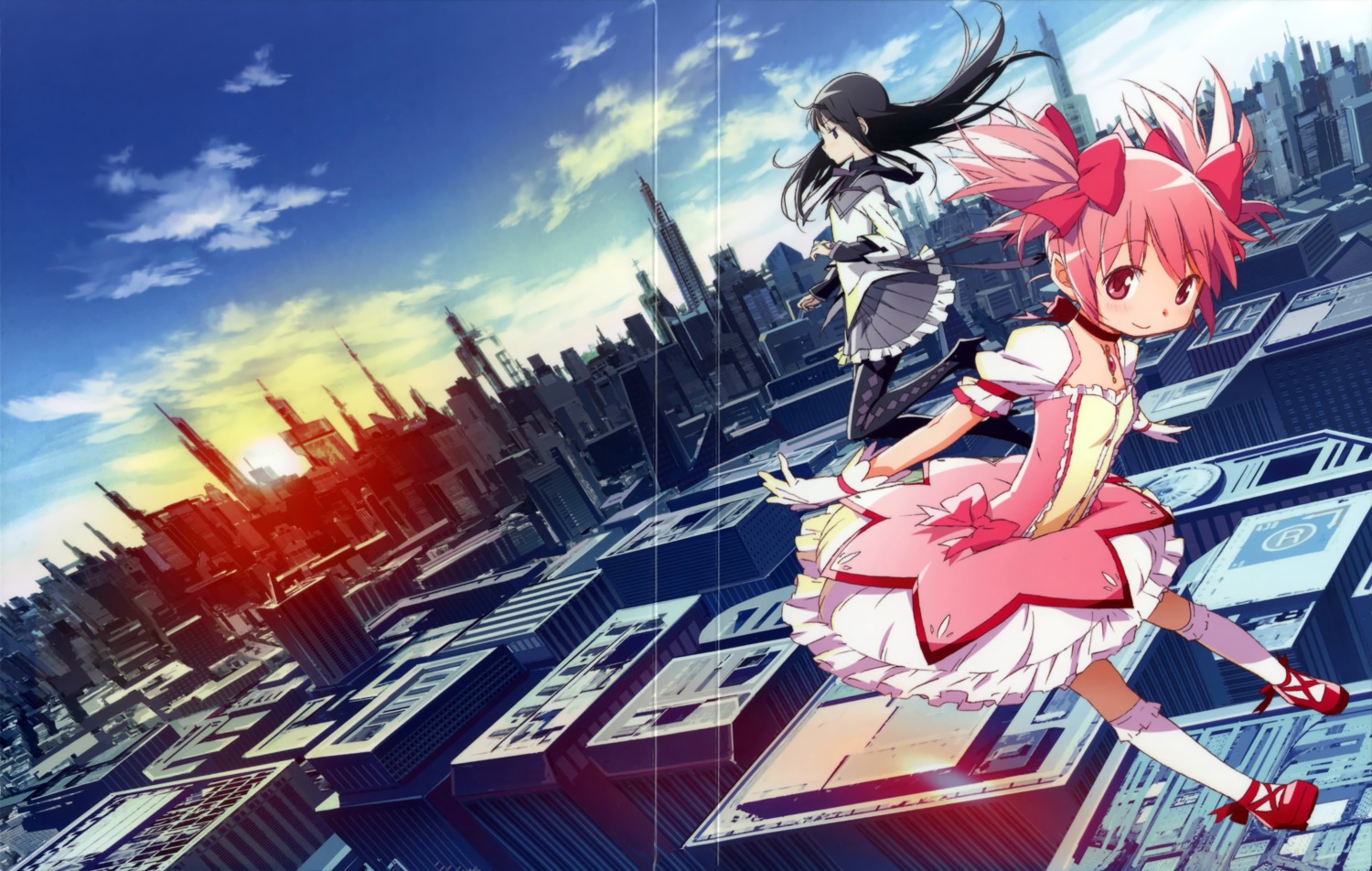 akemi_homura, disc_cover, gap, kaname_madoka, kishida_takahiro, mahou_shoujo_madoka_magica, pantyhose