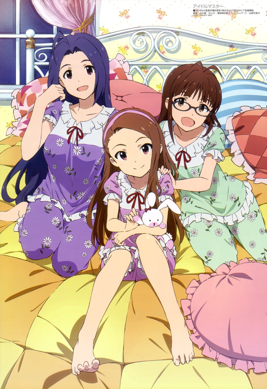akizuki_ritsuko, feet, megane, minase_iori, miura_azusa, pajama, the_idolm@ster, yamaguchi_satoshi
