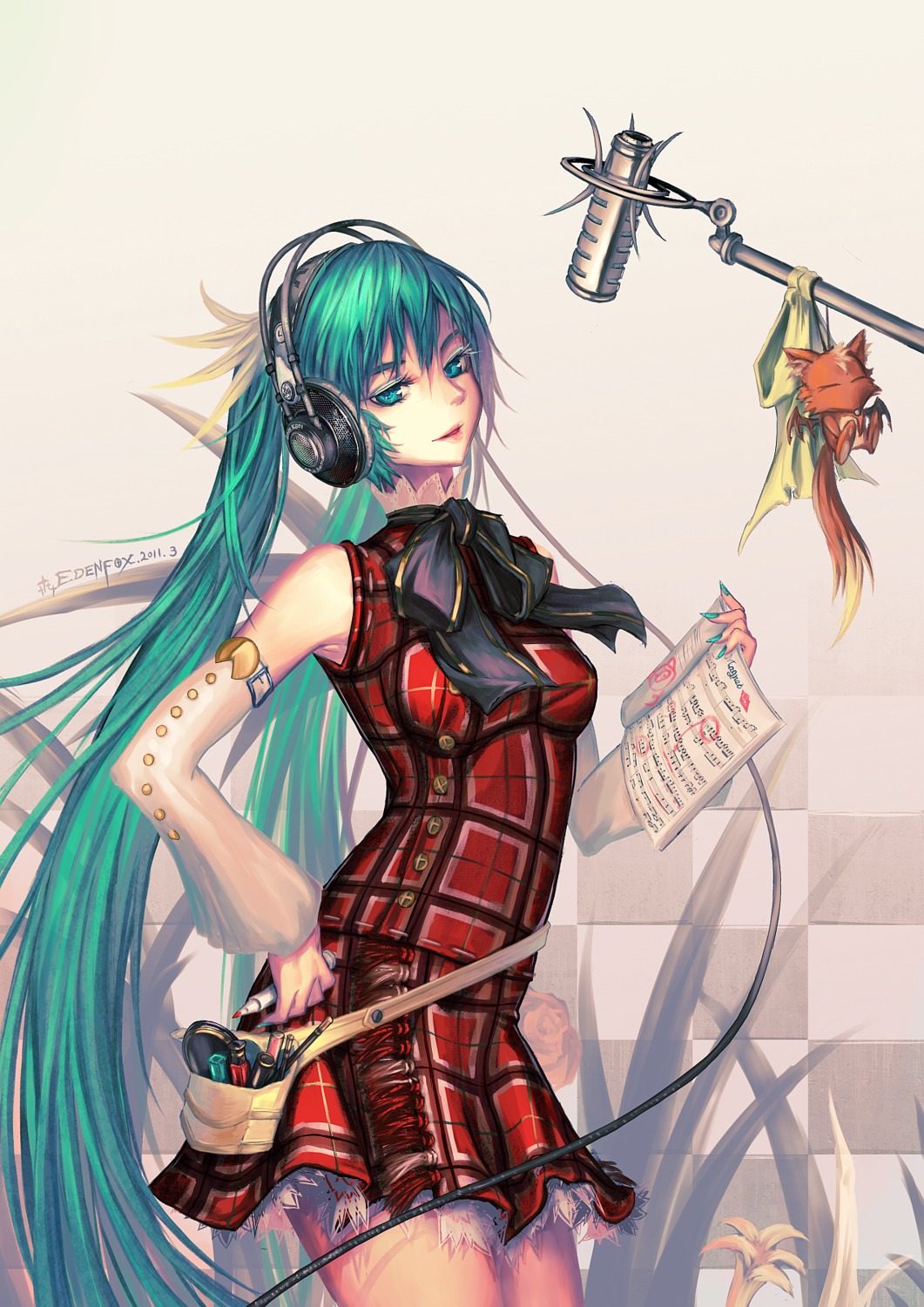 dress, edenfox, hatsune_miku, headphones, vocaloid