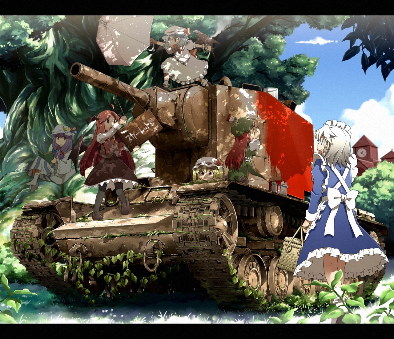 flandre_scarlet, hong_meiling, izayoi_sakuya, koakuma, maid, patchouli_knowledge, remilia_scarlet, sakura_(medilore), touhou