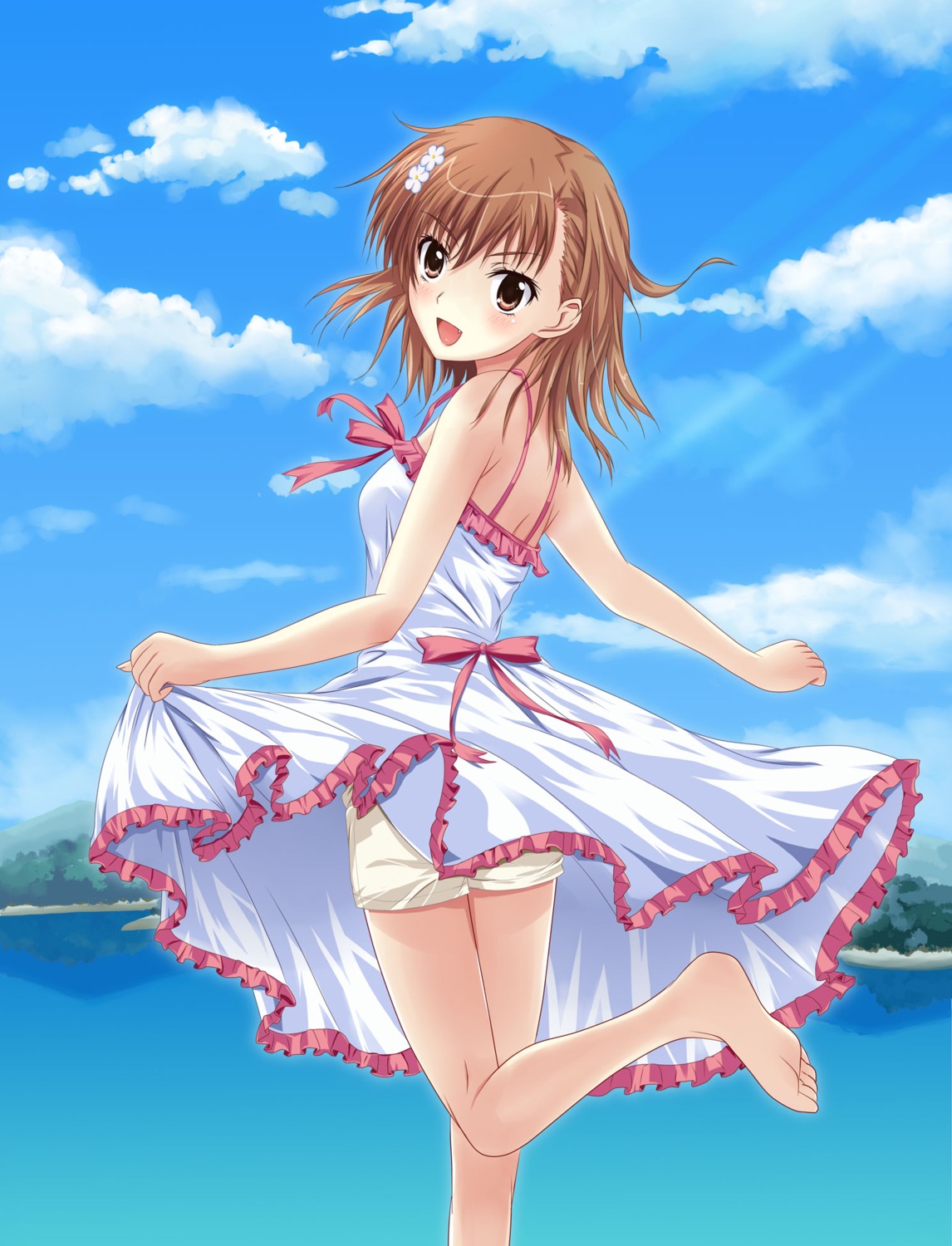 dress, jpeg_artifacts, kamiko_to_seiryoku, misaka_mikoto, summer_dress, toaru_kagaku_no_railgun, toaru_majutsu_no_index
