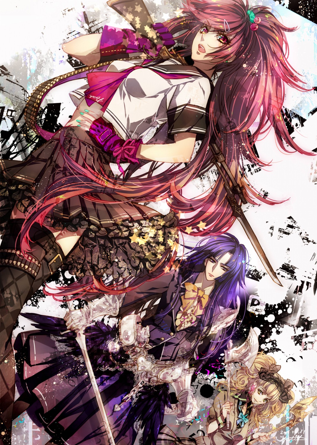 gun, pantyhose, seifuku, thighhighs, yutif