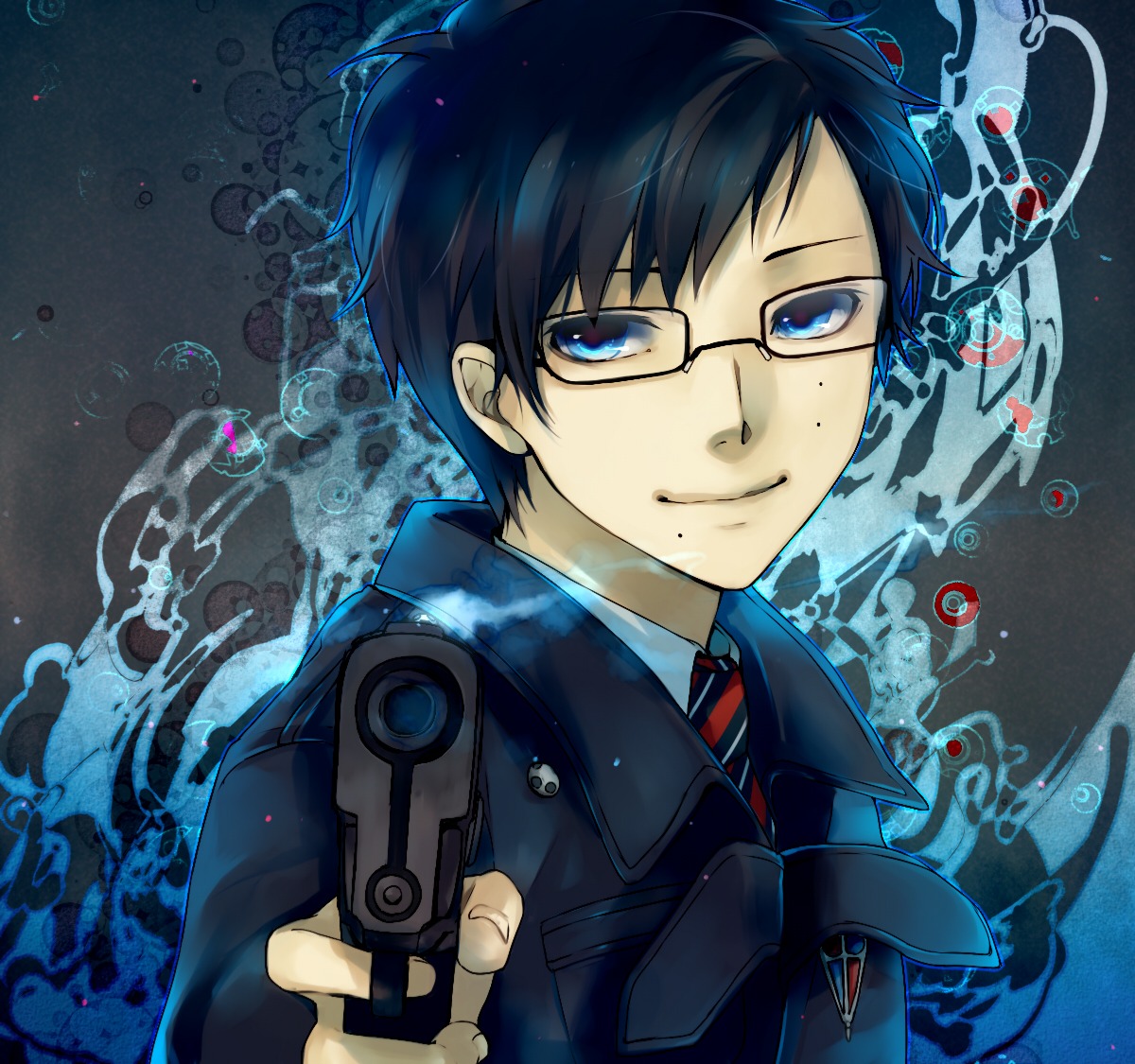 ao_no_exorcist, aoshiki, gun, male, megane, okumura_yukio