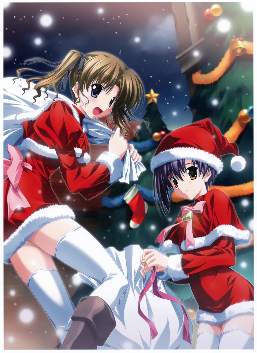 christmas, ef_~a_fairytale_of_the_two~, hayama_mizuki, nanao_naru, shindou_kei, thighhighs