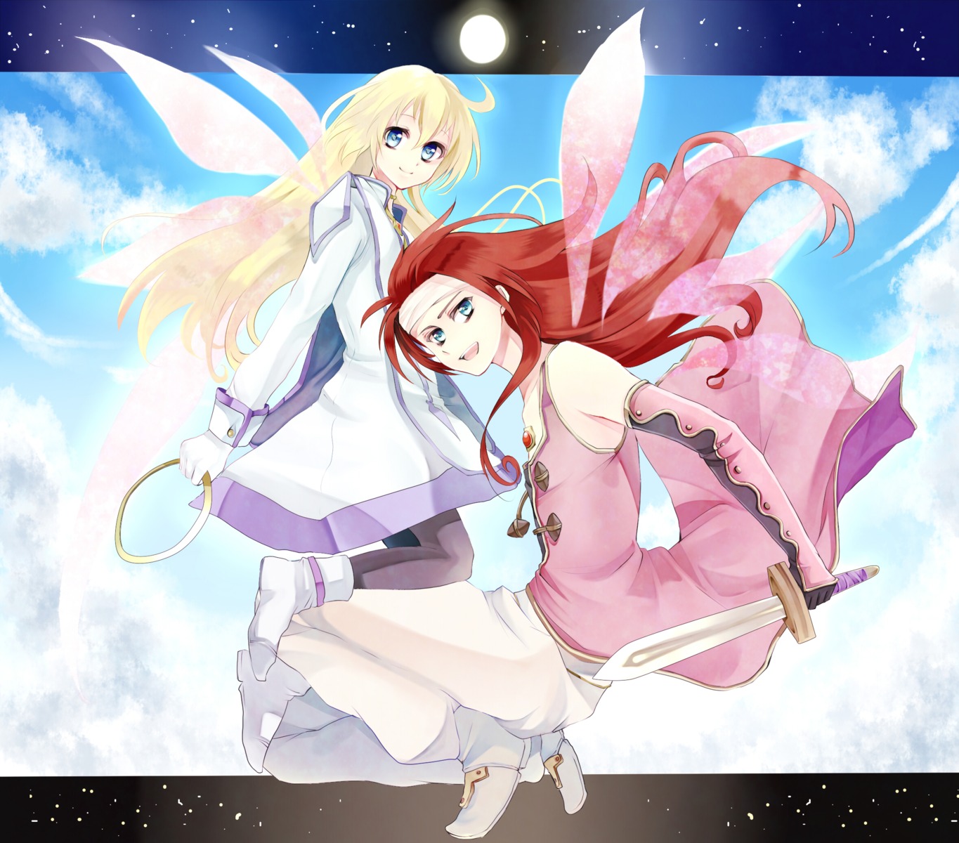 colette_brunel, kurabayashi_matoni, pantyhose, sword, tales_of, tales_of_symphonia, wings, zelos_wilder