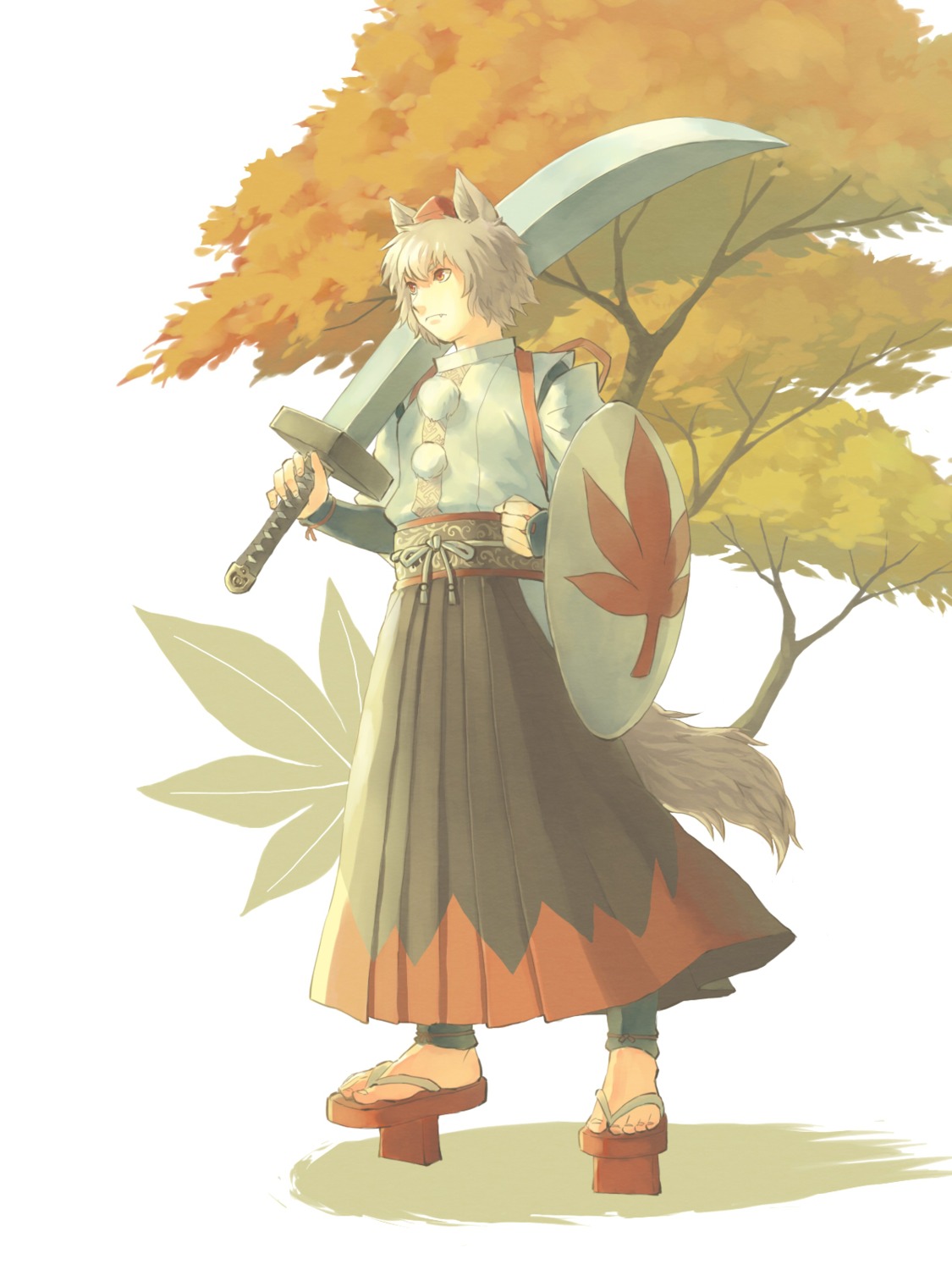 animal_ears, inubashiri_momiji, om_(carbohydratism), sword, tail, touhou