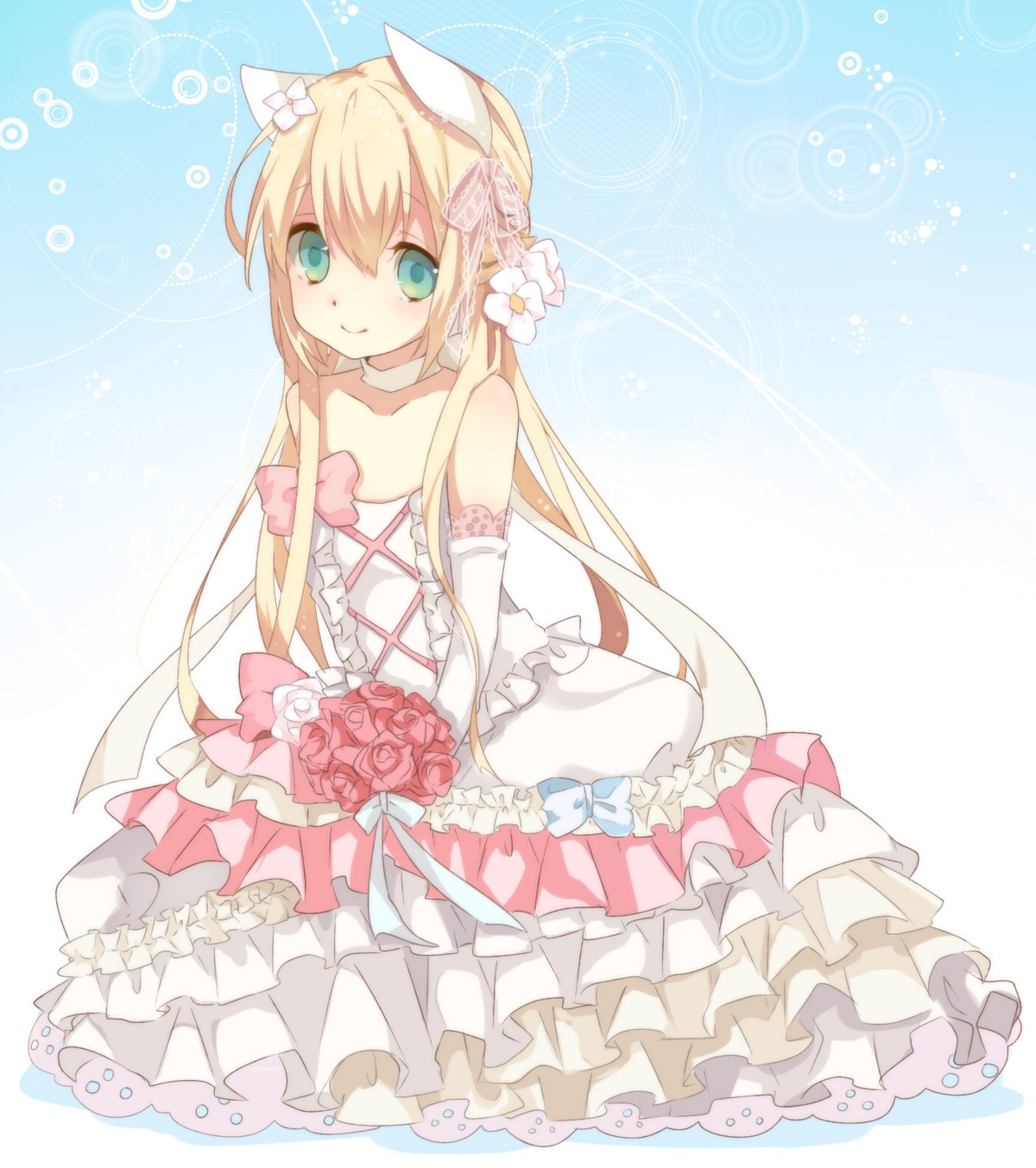 animal_ears, dress, marlin_suzuki, wedding_dress