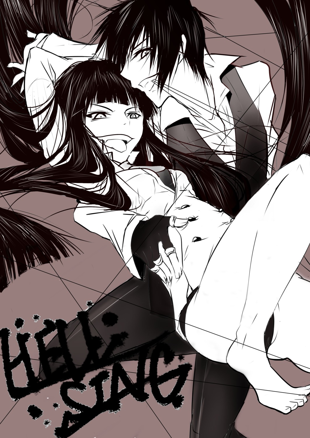 alucard, buta_donburi, hellsing, monochrome, walter_c_dornez