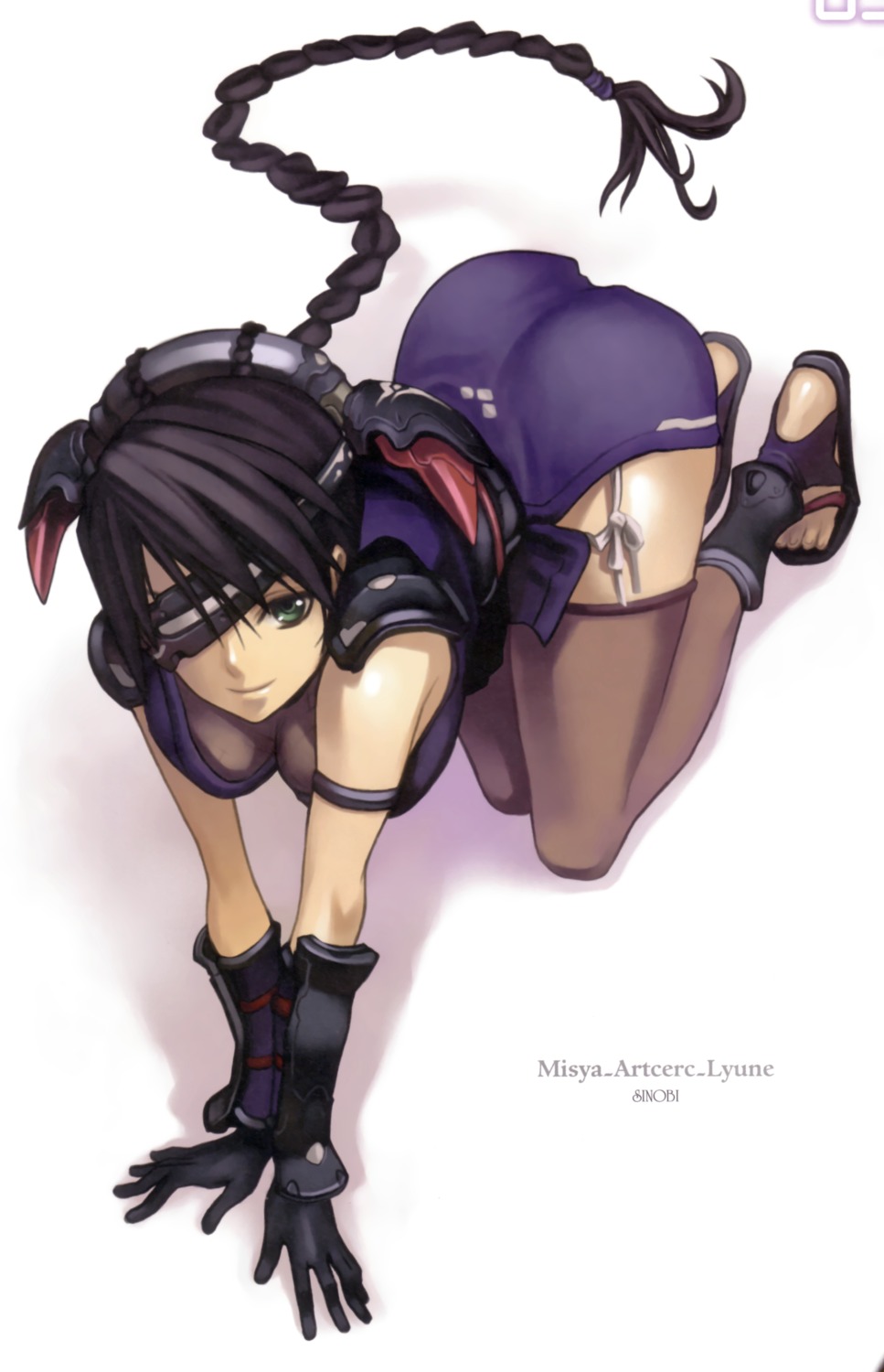 ar_tonelico, cleavage, misha_arsellec_lune, nagi_ryou, ninja, thighhighs