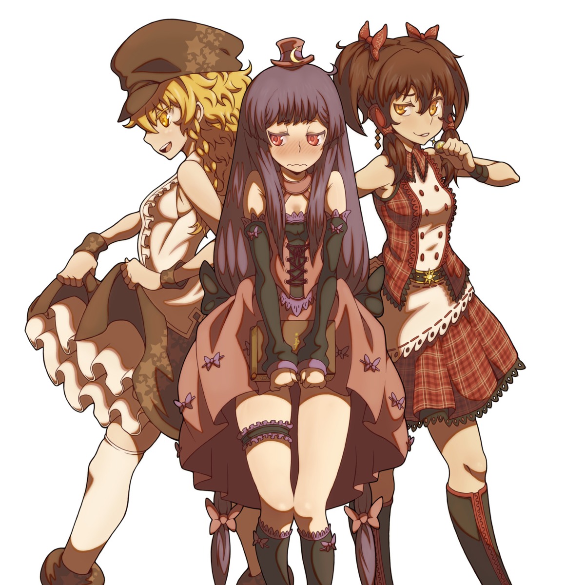 garter, hakurei_reimu, kirisame_marisa, patchouli_knowledge, thighhighs, touhou, vinhnyu