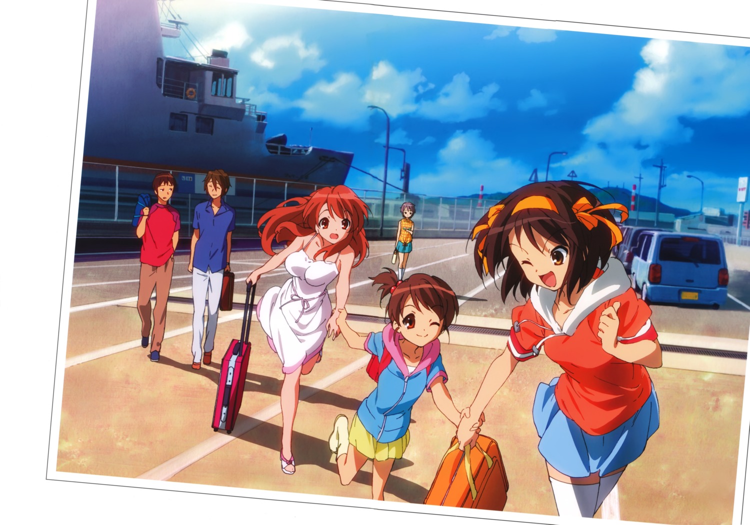 asahina_mikuru, dress, kyon, kyon's_sister, nagato_yuki, summer_dress, suzumiya_haruhi, suzumiya_haruhi_no_yuuutsu