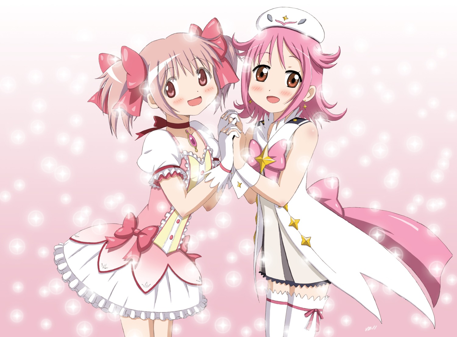 crossover, houkago_no_pleiades, kaname_madoka, mahou_shoujo_madoka_magica, subaru_(houkago_no_pleiades), vzmk2
