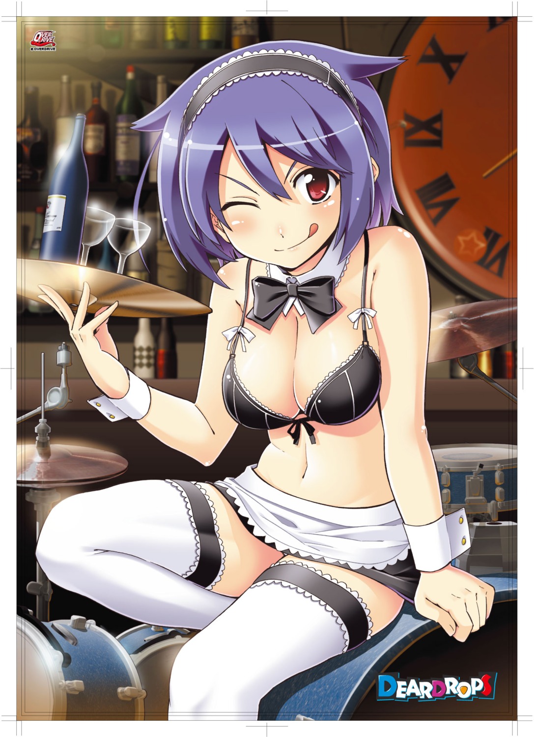 bra, cleavage, deardrops, jpeg_artifacts, overdrive_(company), thighhighs, waitress