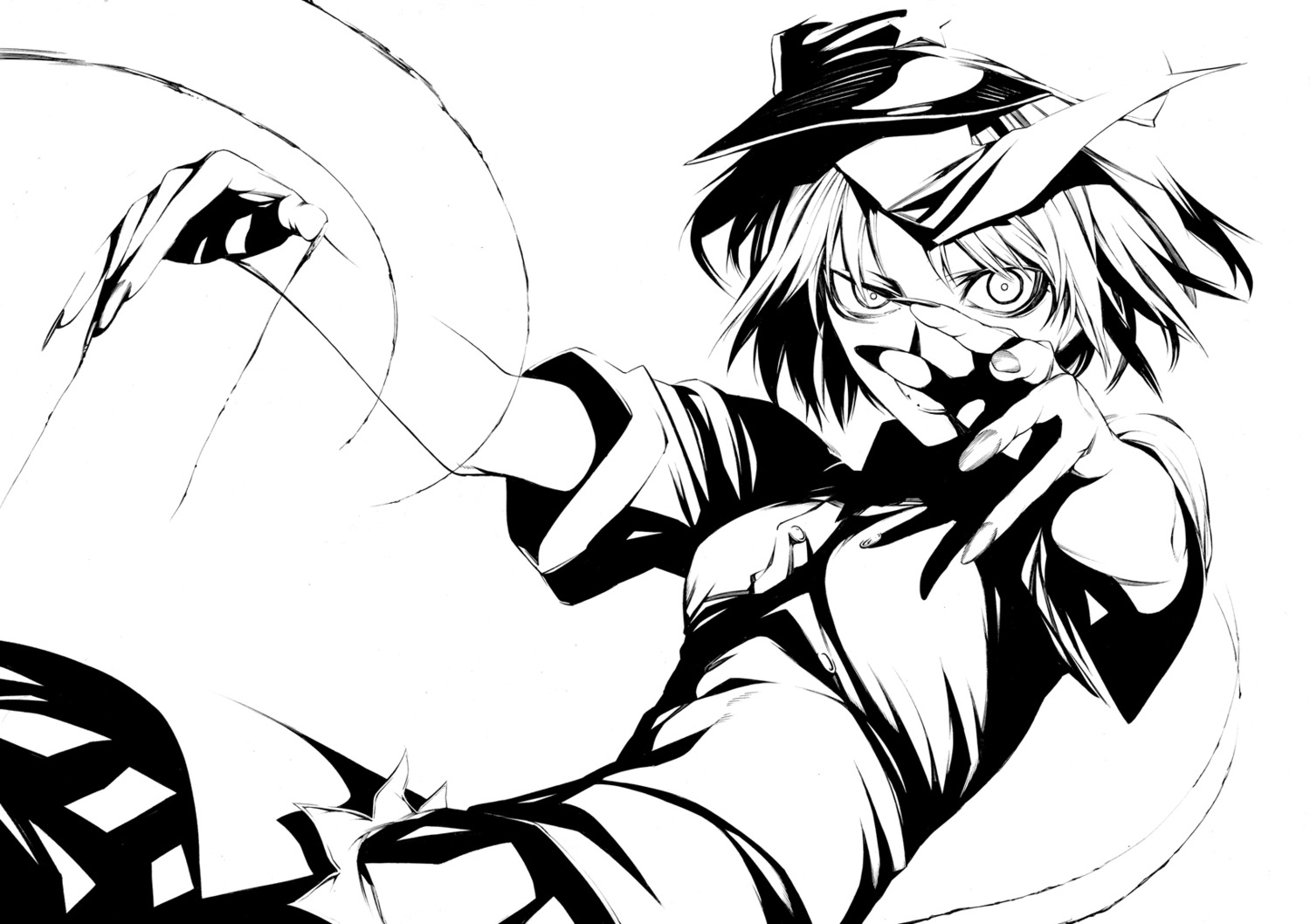 miyako_yoshika, monochrome, onigunsou, touhou