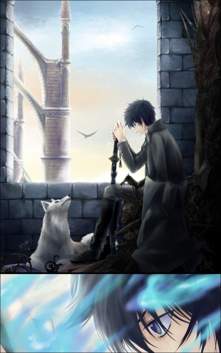 ao_no_exorcist, ian, male, okumura_rin, sword