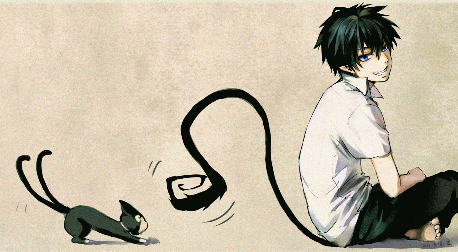 321zwei, ao_no_exorcist, kuro_(ao_no_exorcist), male, neko, okumura_rin, tail