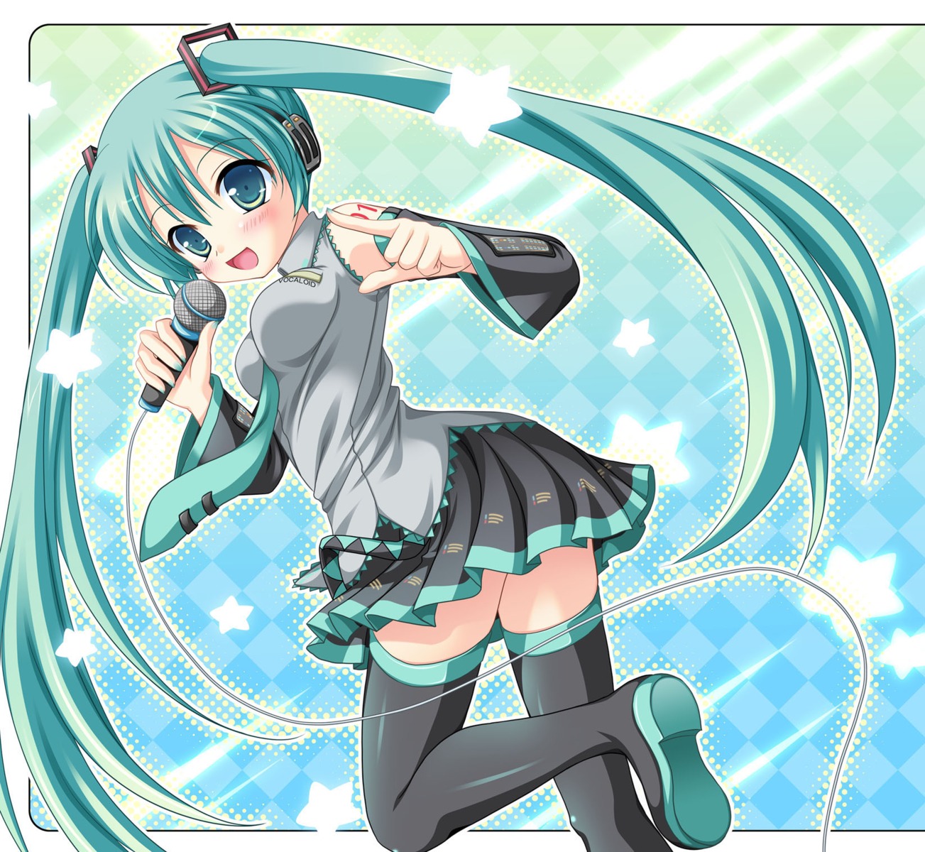 furukawa_lemon, hatsune_miku, headphones, thighhighs, vocaloid