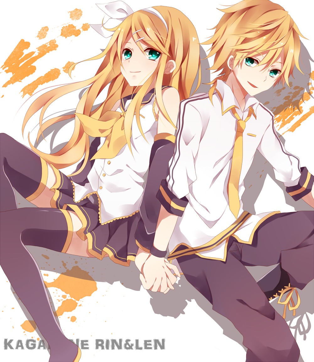 kagamine_len, kagamine_rin, kouko, thighhighs, vocaloid