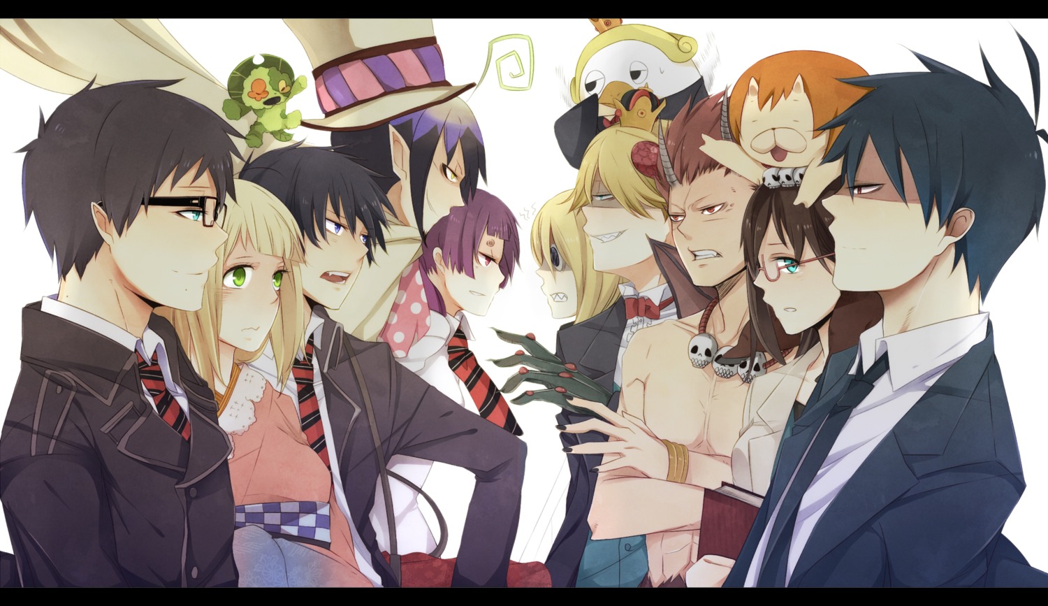 akutabe, ao_no_exorcist, azazel, beelzebub_yuichi, crossover, horns, kamiki_izumo, megane