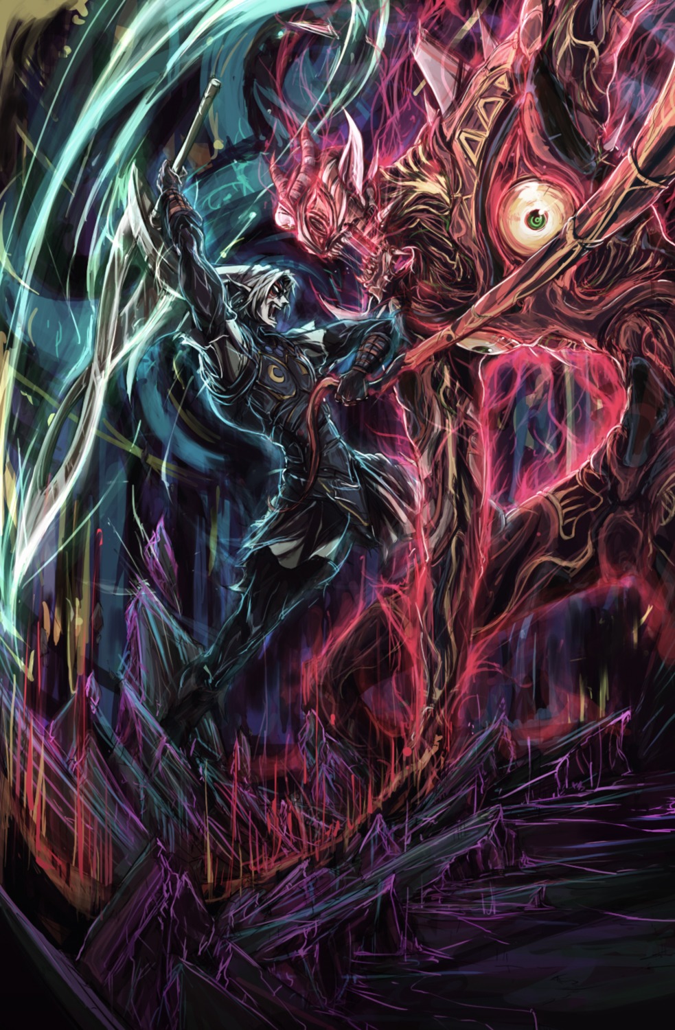 fierce_deity, keaton, link, majora's_wrath, male, monster, pointy_ears, sword
