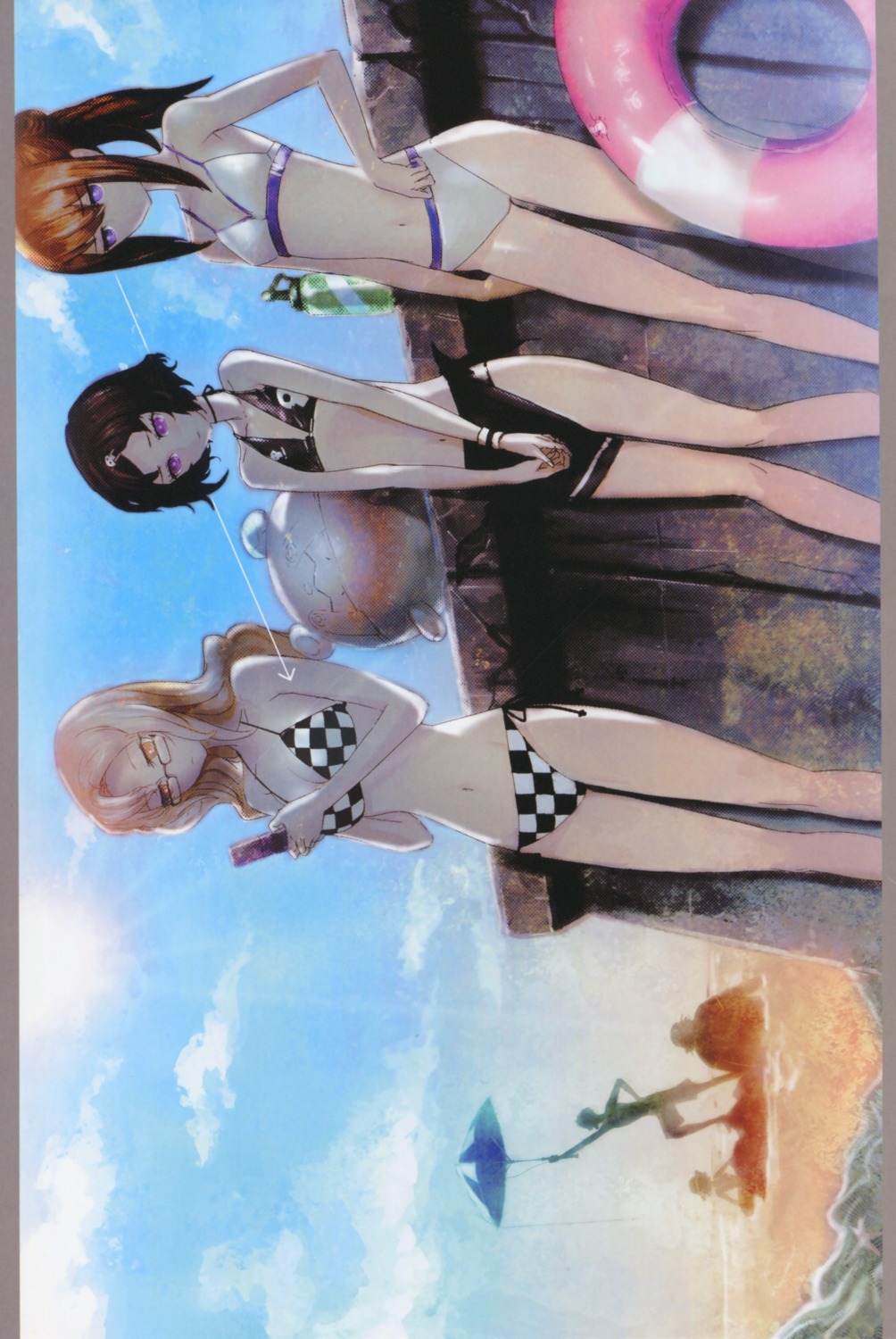 bikini, huke, kiryu_moeka, makise_kurisu, megane, steins;gate, swimsuits, trap
