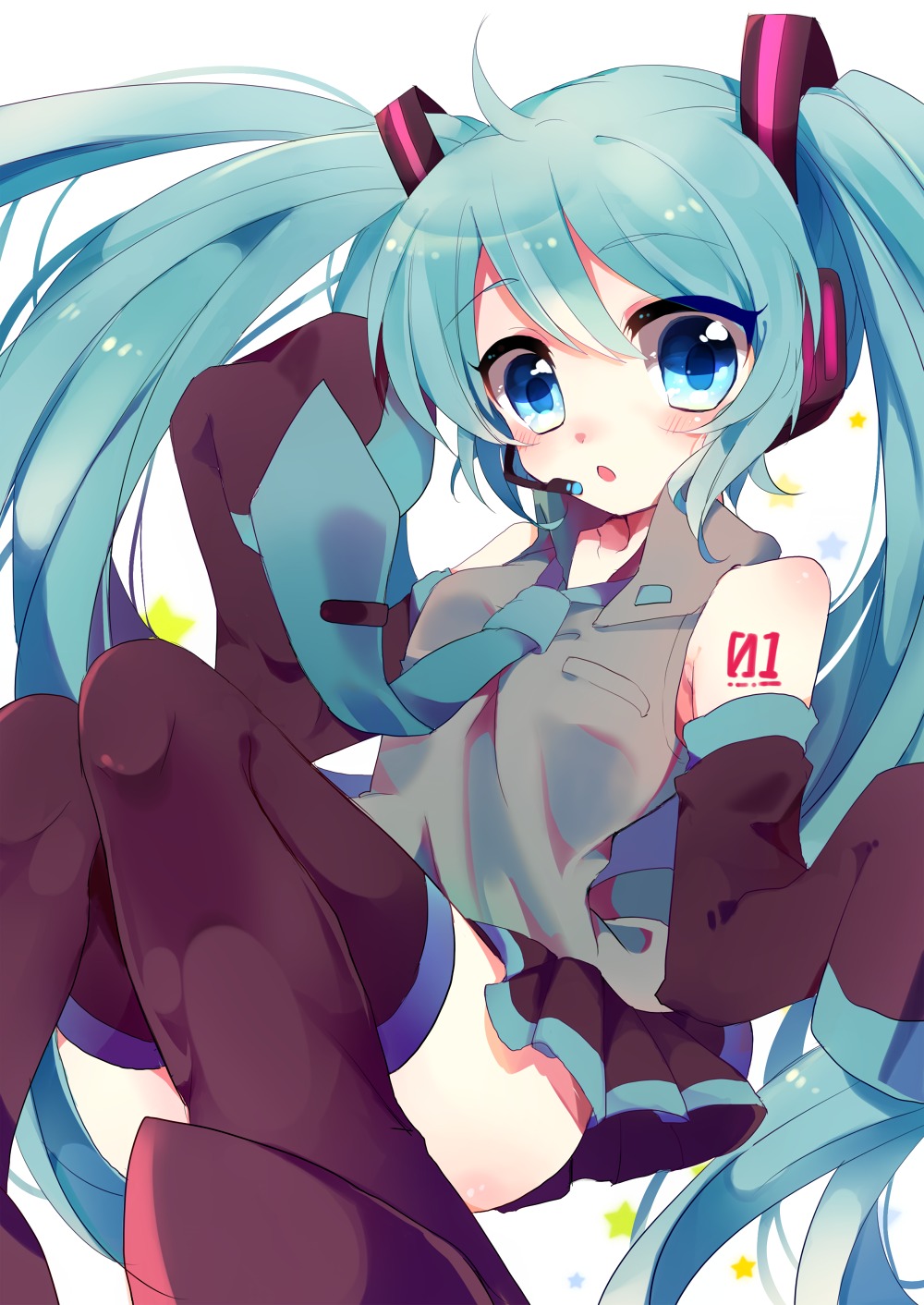 asprach, hatsune_miku, headphones, nopan, thighhighs, vocaloid