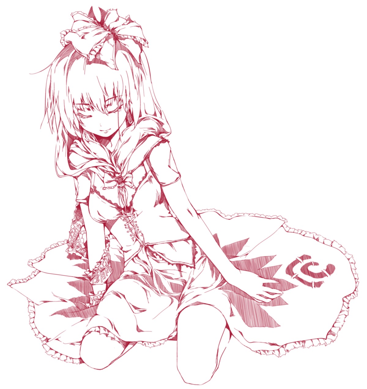 cofepig, kagiyama_hina, kapo, monochrome, touhou