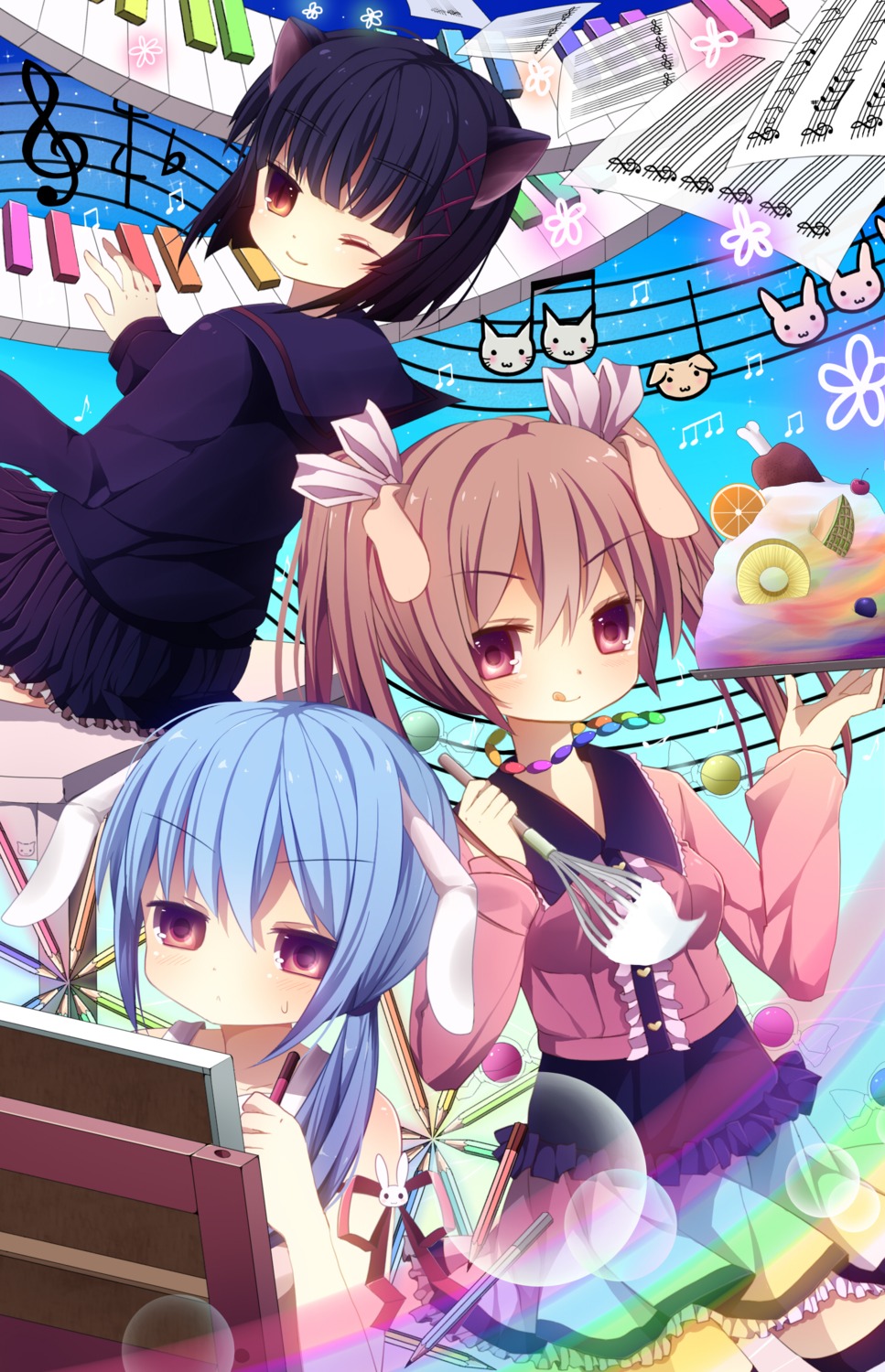 animal_ears, bunny_ears, inumimi, nekomimi, rairateru, seifuku