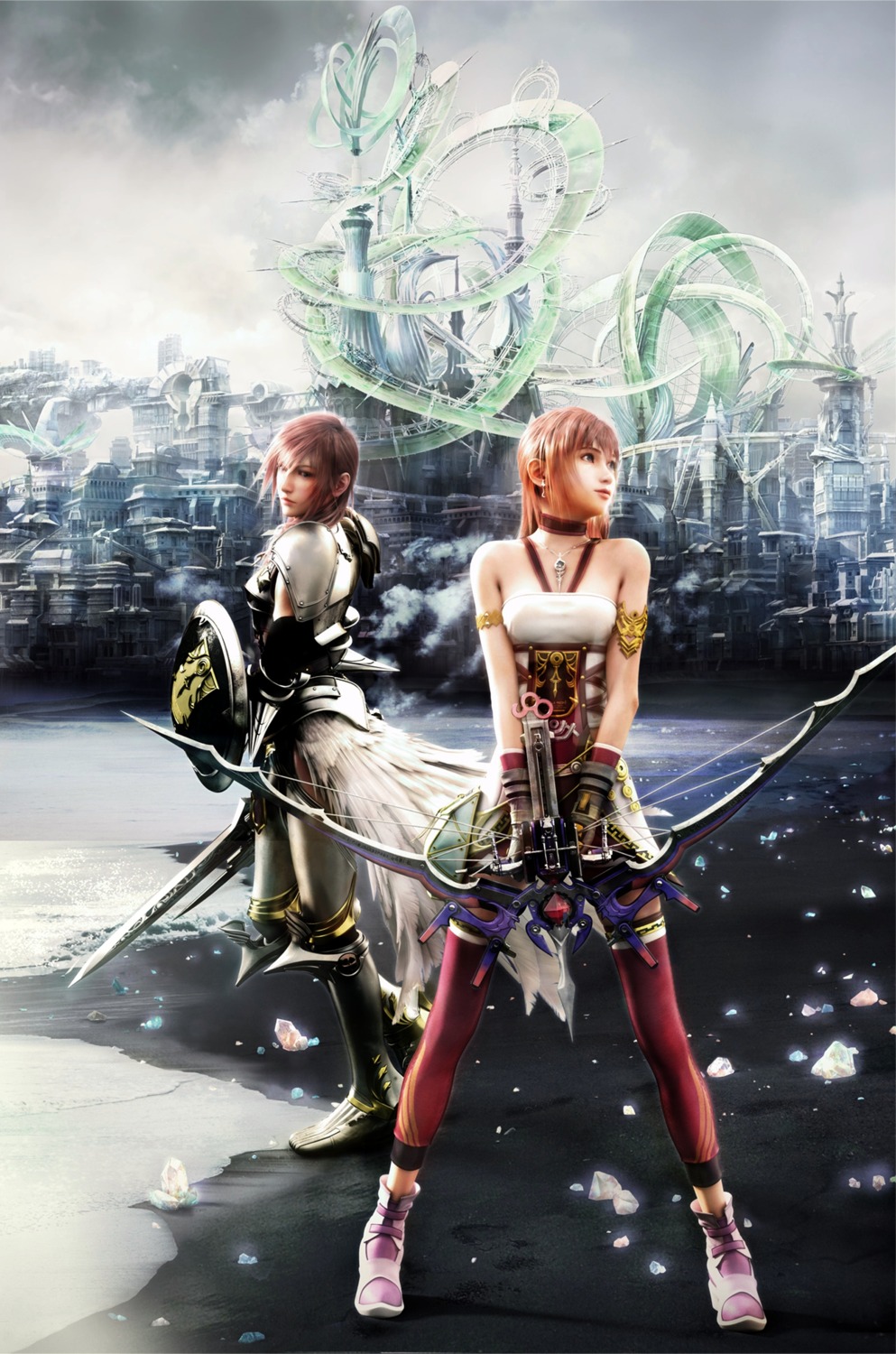 armor, cg, dress, final_fantasy, final_fantasy_xiii, final_fantasy_xiii-2, lightning, serah_farron