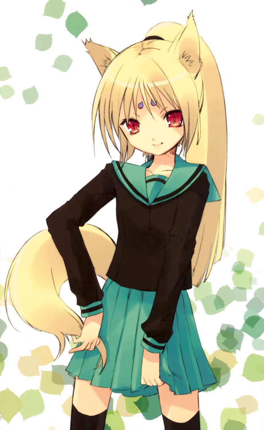 animal_ears, fujitsubo-machine, ito_noizi, kitsune, seifuku, tail, thighhighs