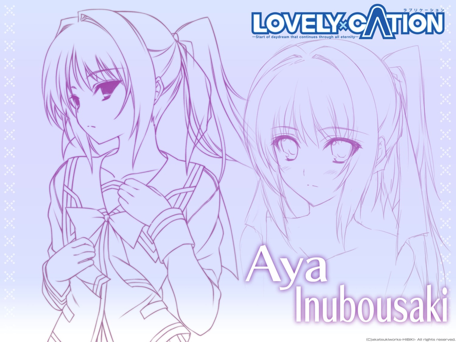 akatsuki-works, iizuki_tasuku, inubousaki_aya, lovely_x_cation, monochrome, wallpaper