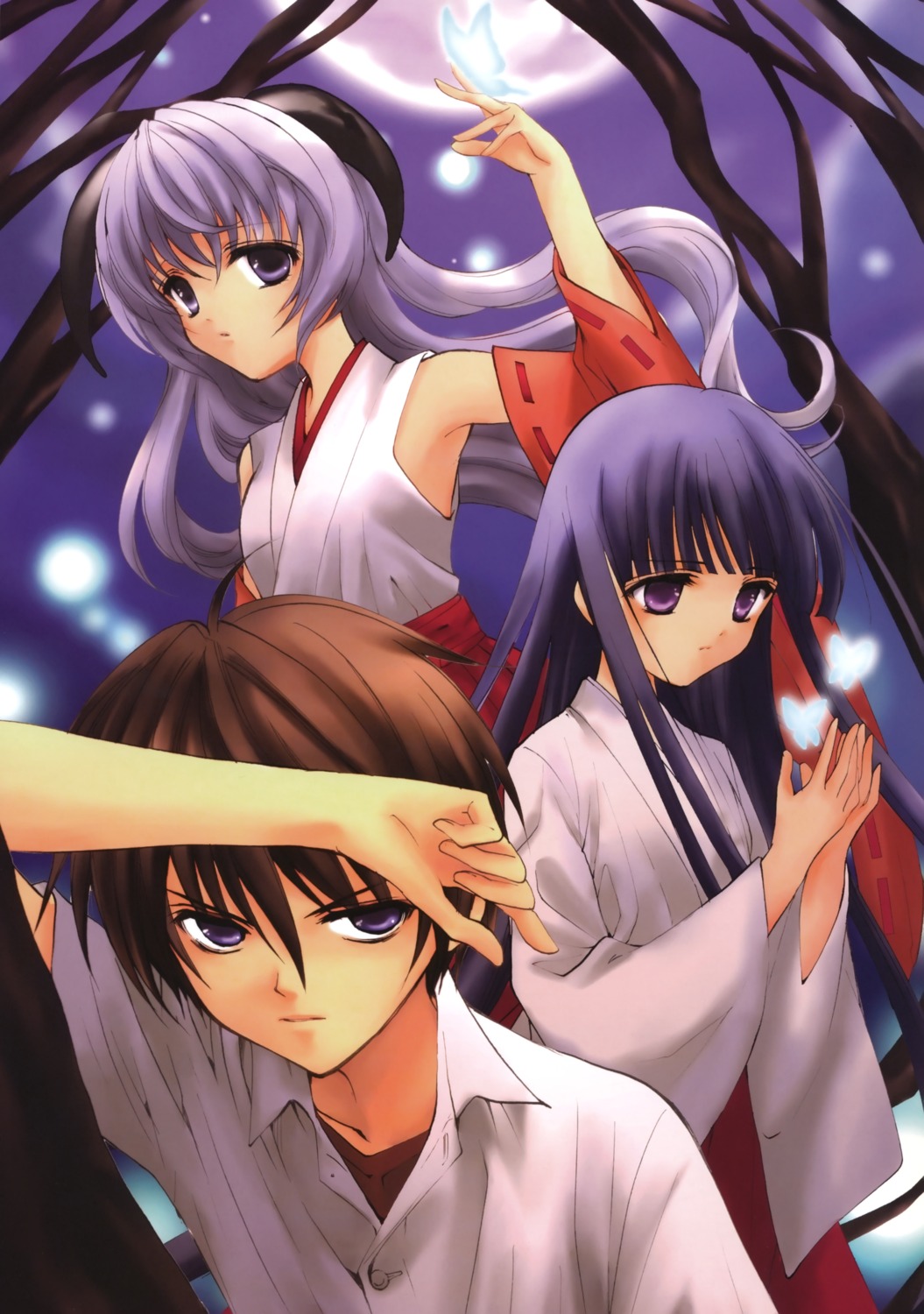 furude_rika, hanyuu, higurashi_no_naku_koro_ni, horns, houjou_yutori, maebara_keiichi, miko