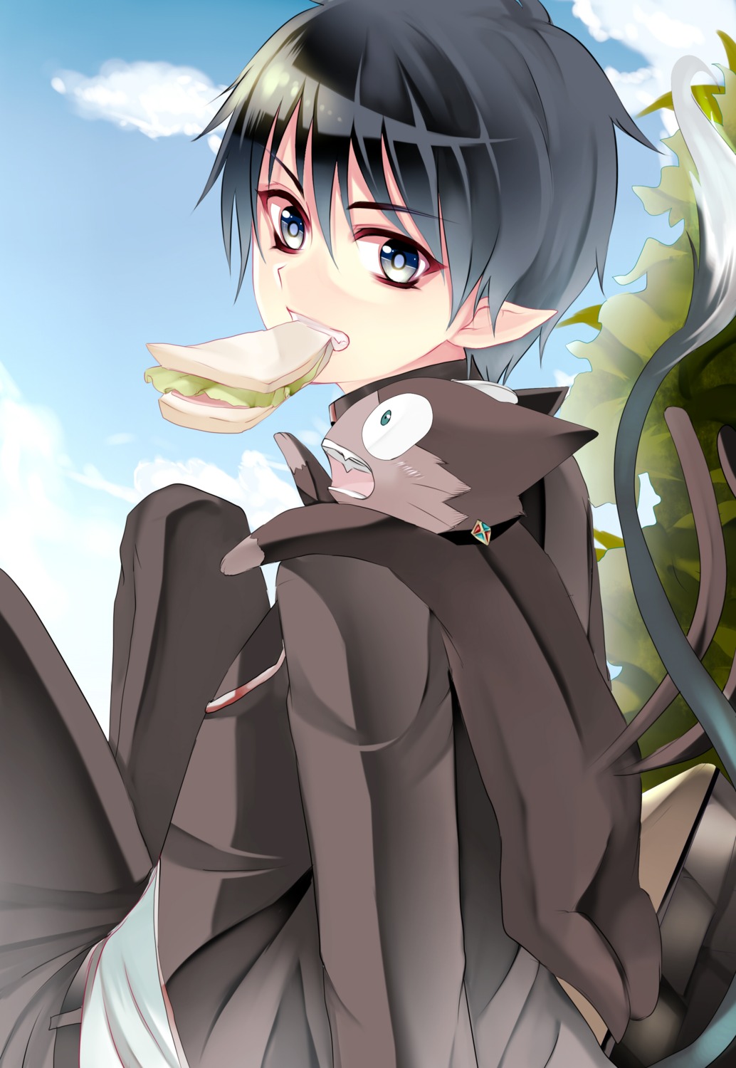 ao_no_exorcist, kurabayashi_matoni, kuro_(ao_no_exorcist), male, neko, okumura_rin, tail