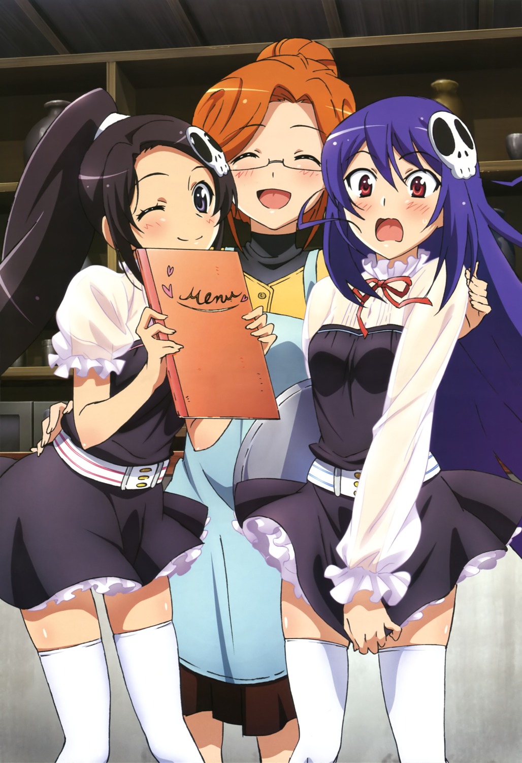 elsea_de_lute_irma, haqua_du_lot_herminium, kami_nomi_zo_shiru_sekai, katsuragi_mari, kutsuzawa_youko, megane, thighhighs, waitress