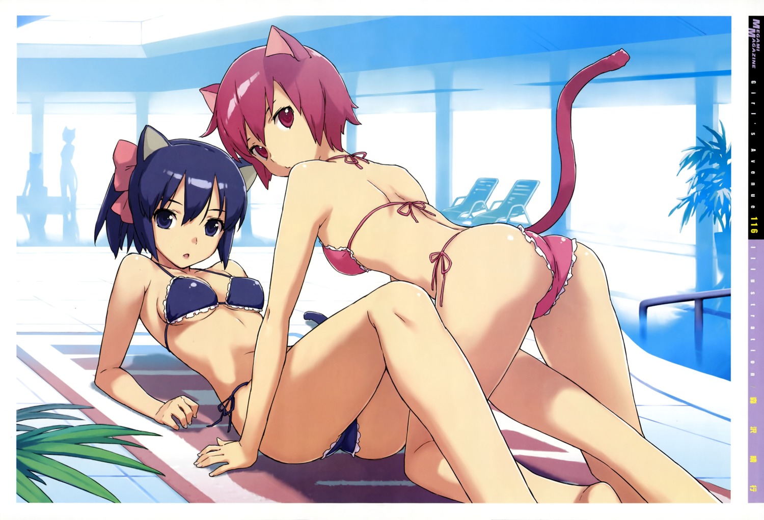 animal_ears, ass, bikini, girl's_avenue, morisawa_haruyuki, nekomimi, swimsuits, tail
