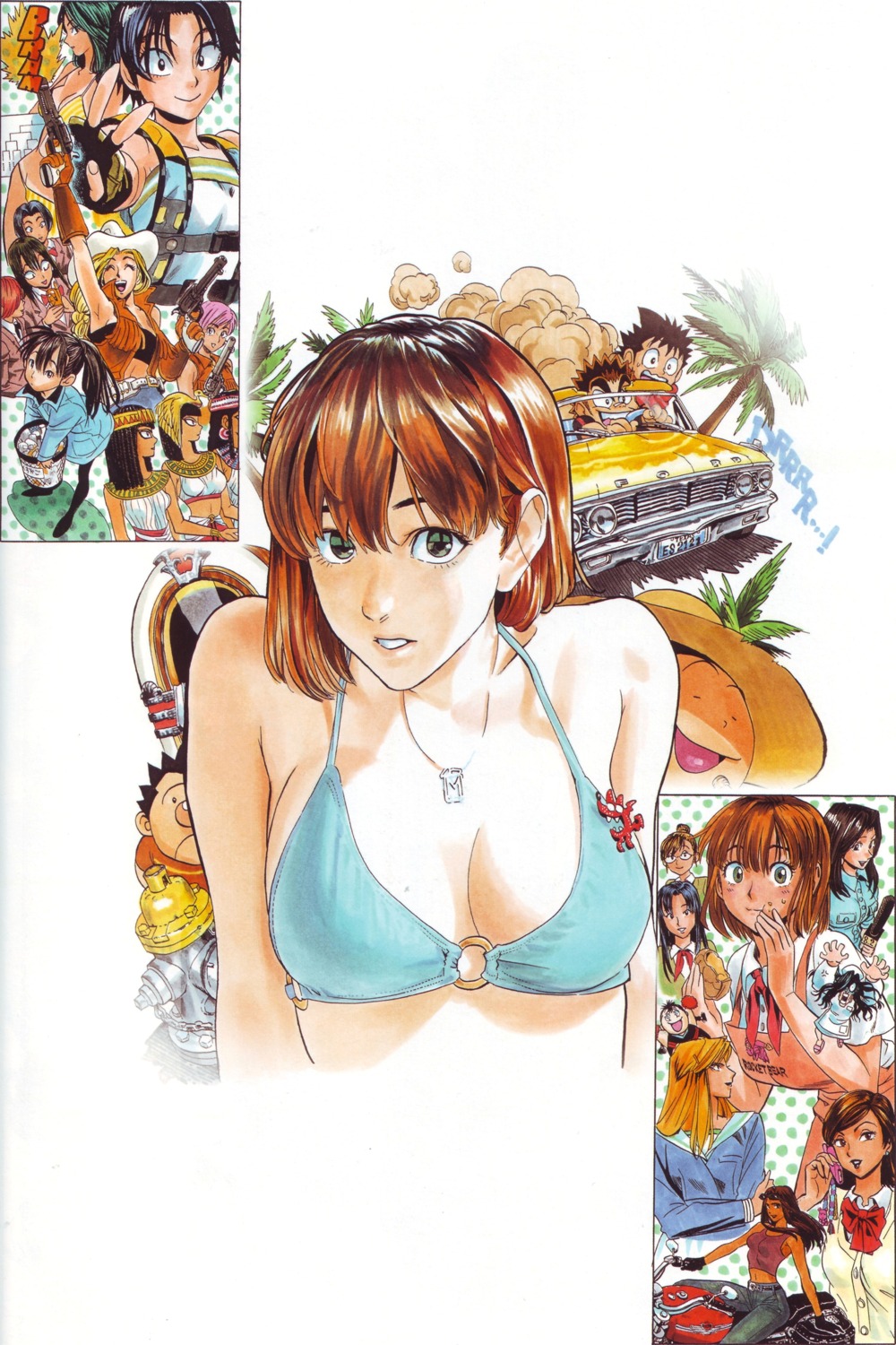 anezaki_mamori, bikini, cleavage, eyeshield_21, kobayakawa_sena, komusubi_daikichi, kurita_ryokan, murata_yuusuke, raimon_taro, swimsuits, taki_suzuna, tsuyumine_megu, wakana_koharu