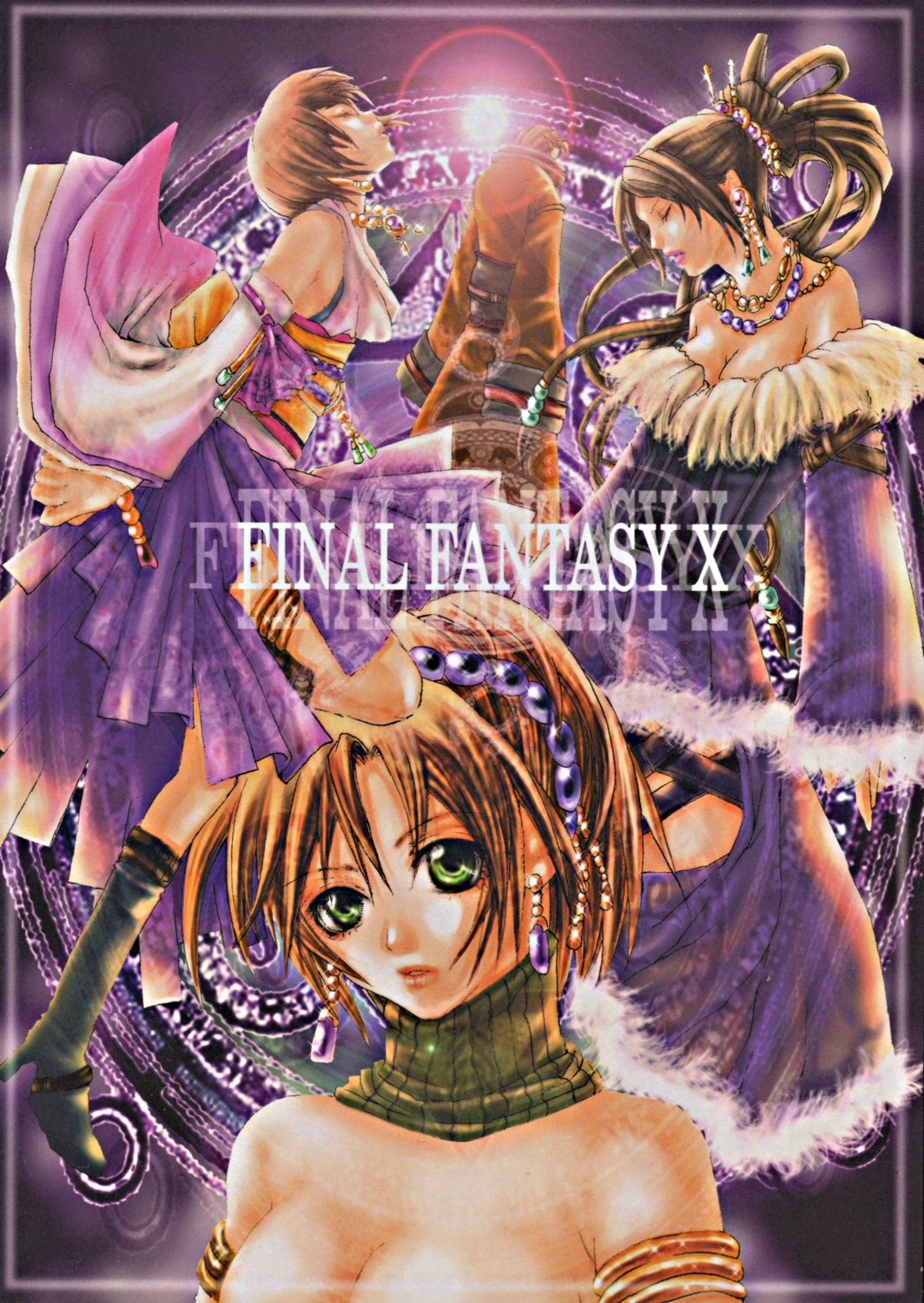 auron, final_fantasy, final_fantasy_x, green_glass, heterochromia, lulu, nao_tsukiji, rikku