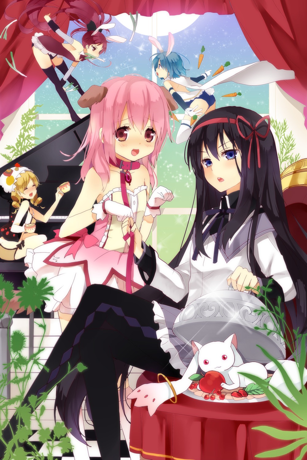 akemi_homura, animal_ears, bikini, bunny_ears, inumimi, kaname_madoka, kurot, kyubey